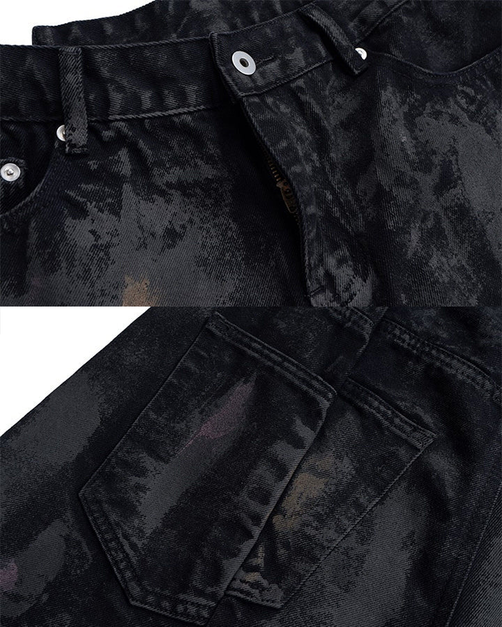Distressed Crinkled Irregular Knee-Length Denim Shorts
