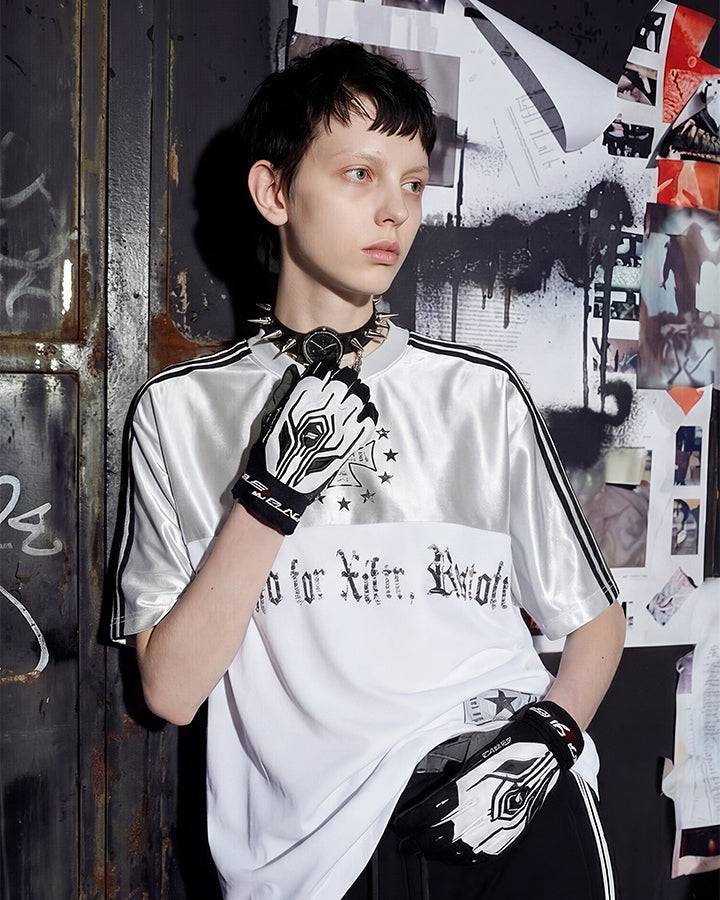 Black Gothic Letter Stripe Sport T-Shirt