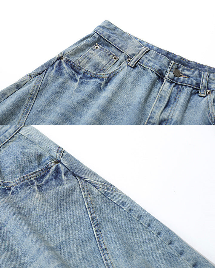 Vintage Washed Seven-Length Denim Pants