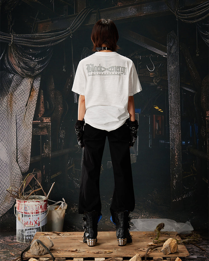 Dark Gothic Skull Print Henley Short Tee New