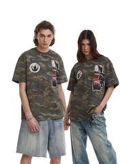Distressed Patch Embroidered Short Sleeve T-Shirt