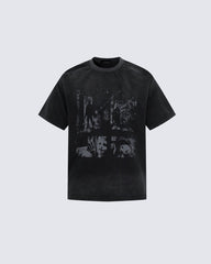 Distressed Black Graphic Print T-shirt