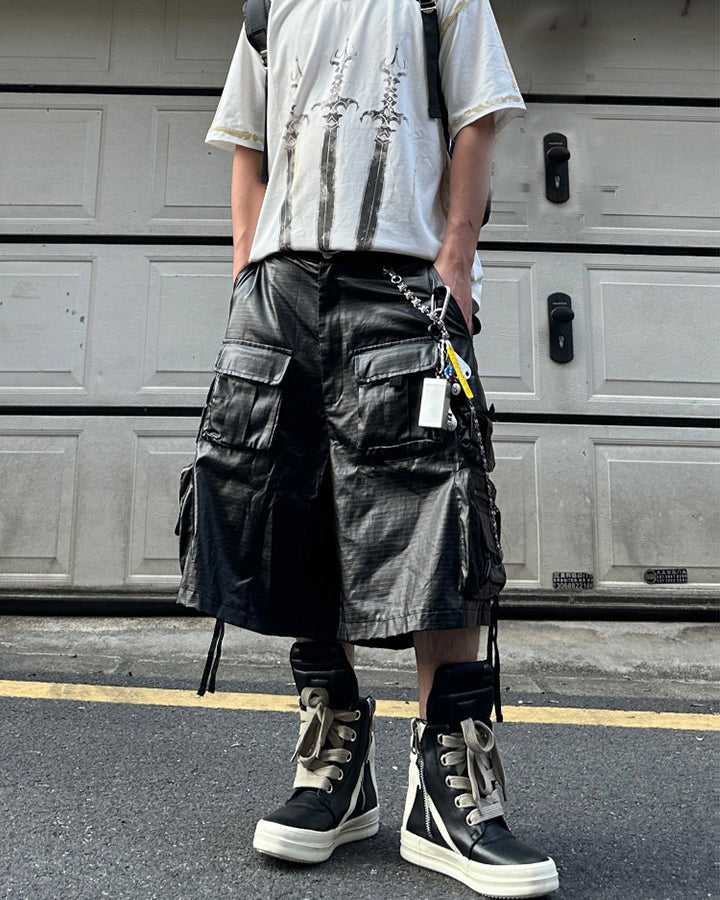 New Coated Zip Utility Cargo Shorts