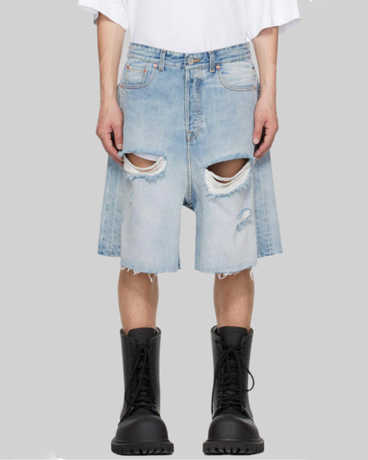 New Light Washed Distressed Denim Shorts