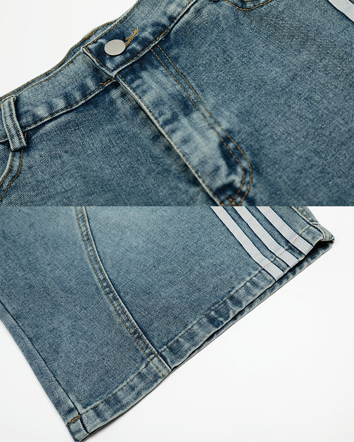 Side Stripe Panel Seven-Length Denim Pants