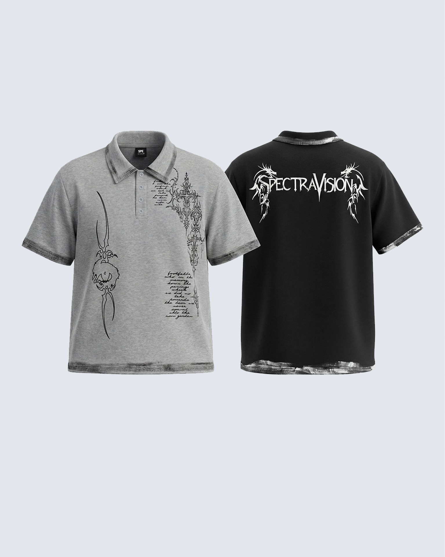 Vintage Gothic Cross Washed Polo Shirt
