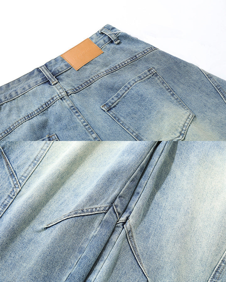 Vintage Washed Seven-Length Denim Pants