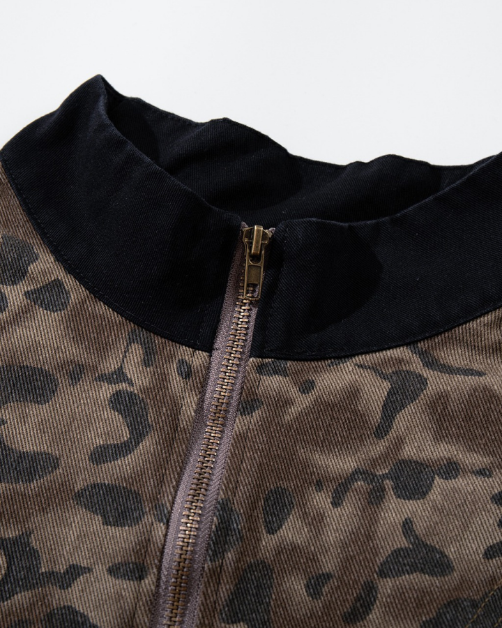 Retro Distressed Camo Zip-up Shirt