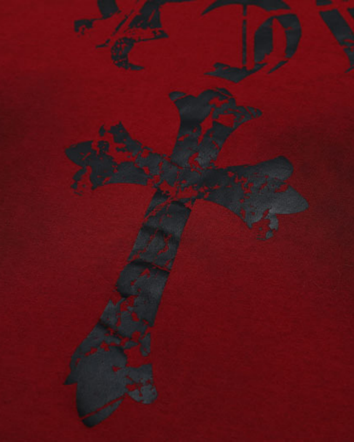 Vintage Washed Cross Graphic Burgundy Shirt