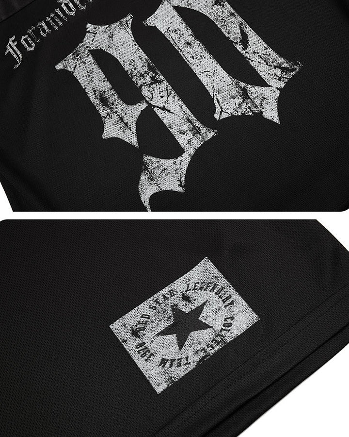 Black Gothic Letter Stripe Sport T-Shirt
