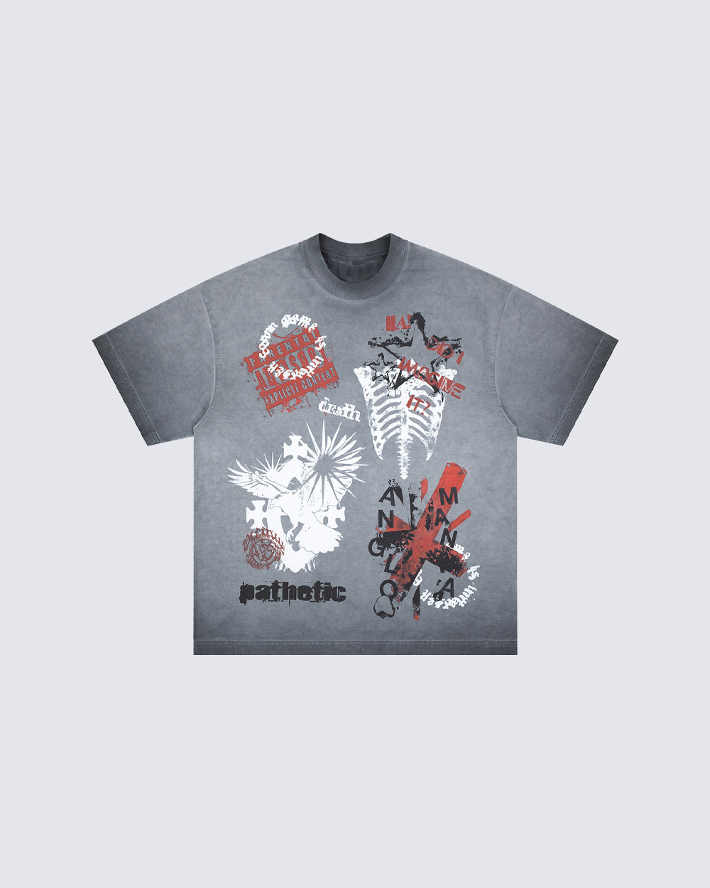 Grey Washed Graphic Print Short Sleeve T-Shirt