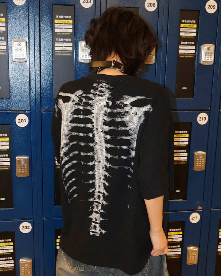 KIIKIO Skull Print Waffle T-Shirt