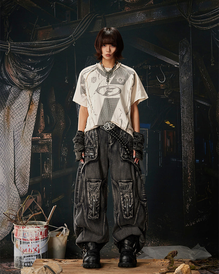 American Black Mesh Number Print Tee