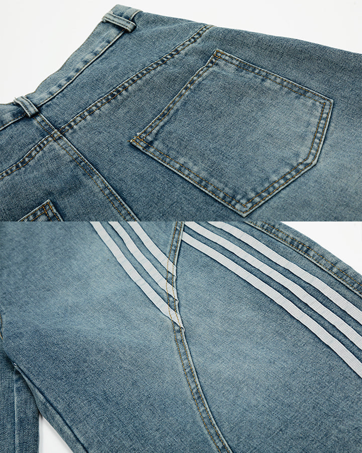 Side Stripe Panel Seven-Length Denim Pants