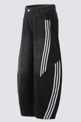 Carbon Fade Stripe Barrel Jeans In Black
