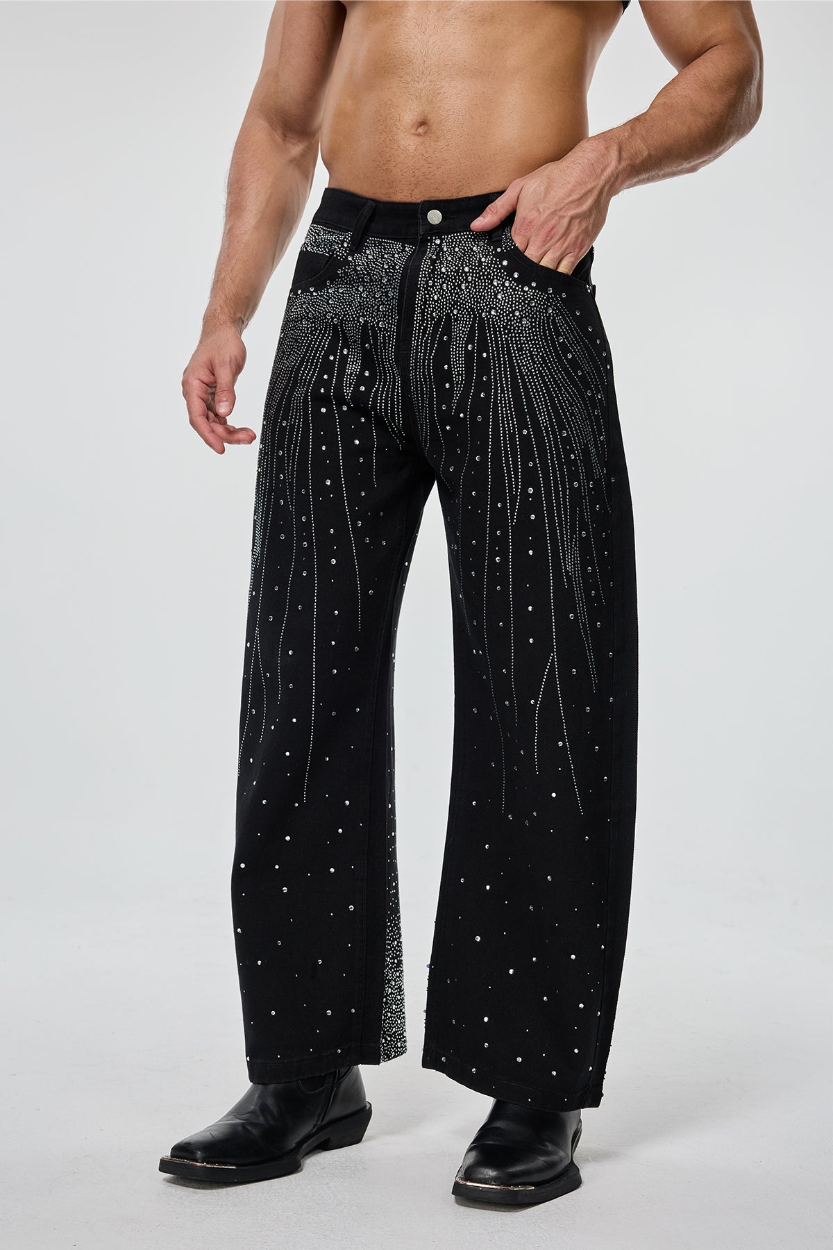 Carbon Wear Rhinestone Straight Jeans