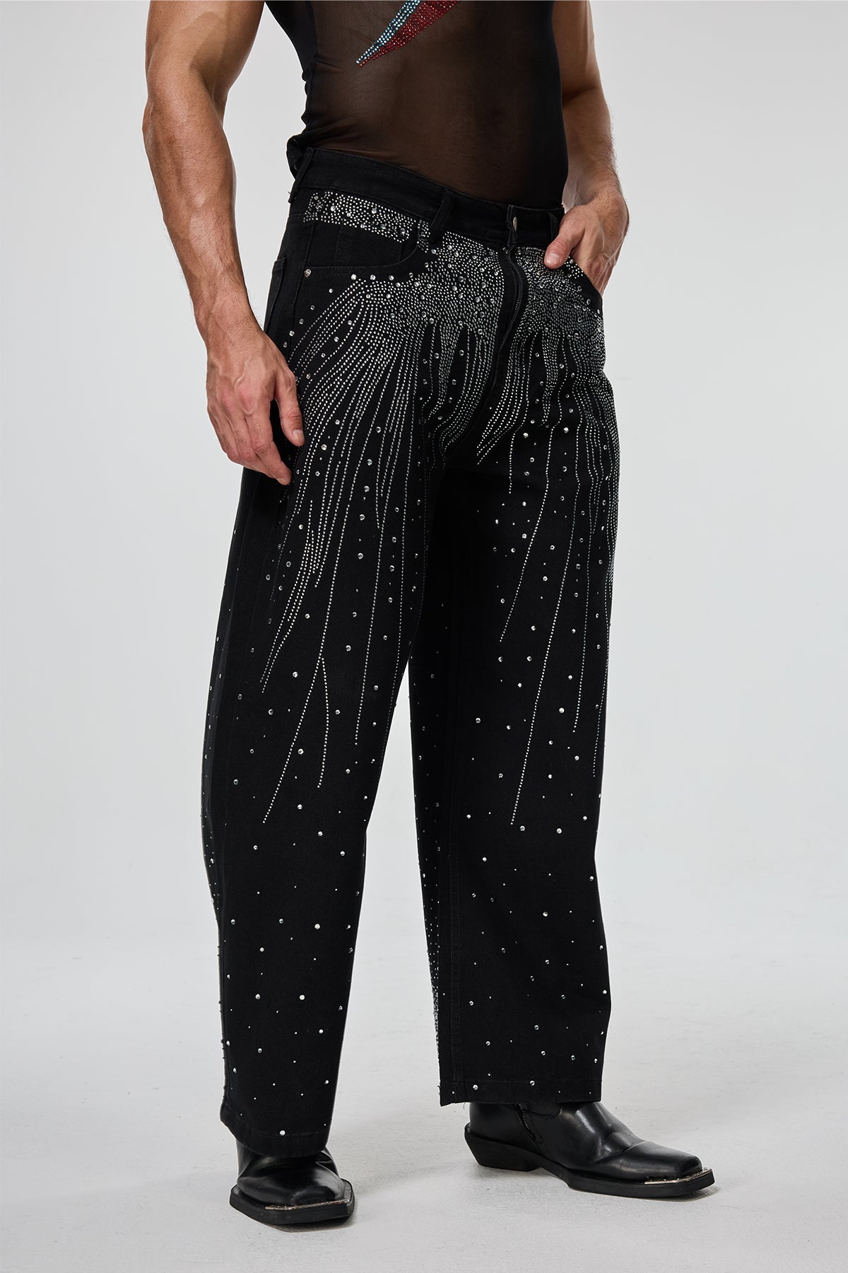 Carbon Wear Rhinestone Straight Jeans