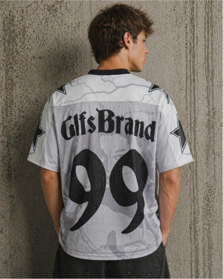 Vintage Mesh Portrait Graphic V-Neck Jersey Tee