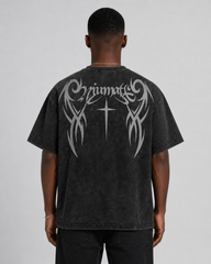 Retro Distressed Washed Design Printed Short-Sleeved T-Shirt
