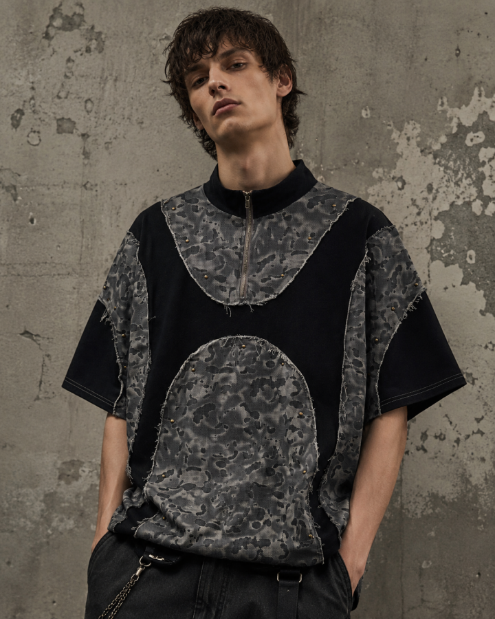 Retro Distressed Camo Zip-up Shirt