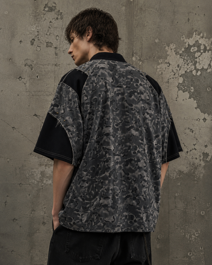Retro Distressed Camo Zip-up Shirt