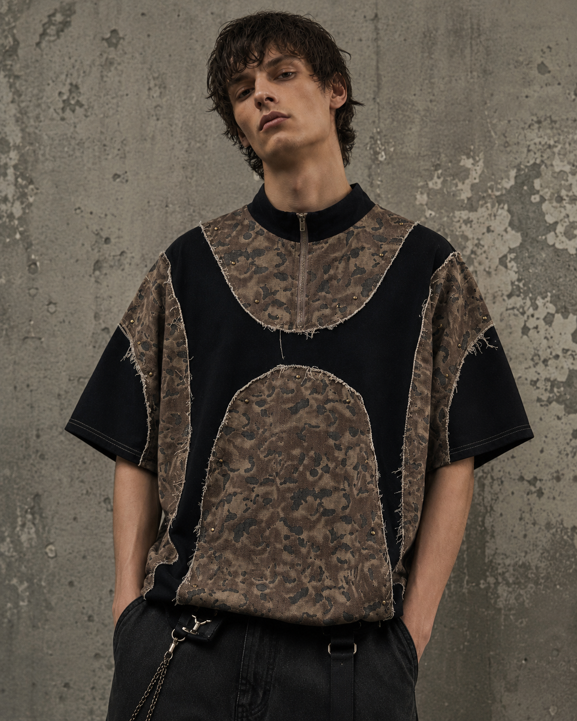 Retro Distressed Camo Zip-up Shirt