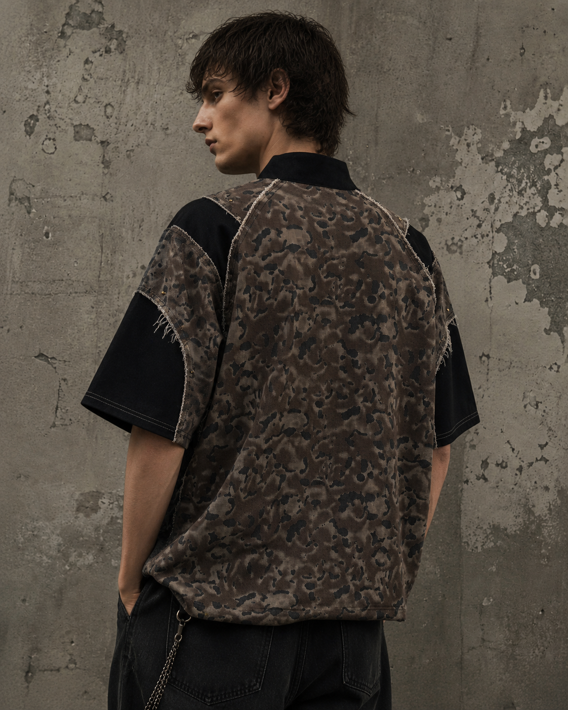 Retro Distressed Camo Zip-up Shirt