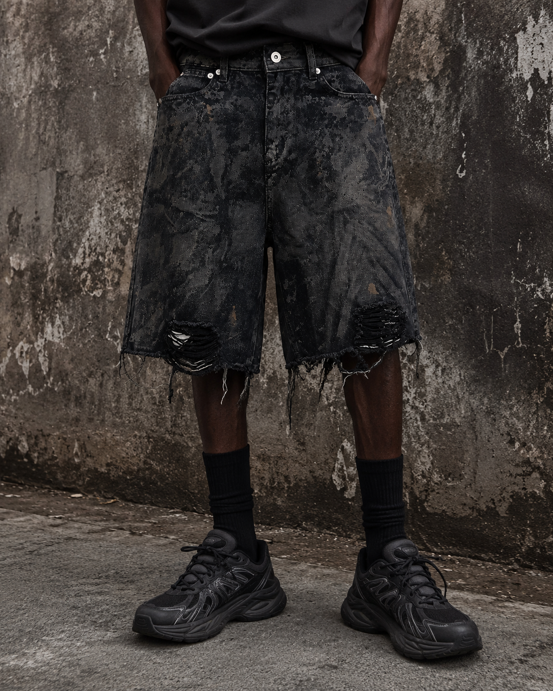 Vintage Distressed Black Denim Shorts