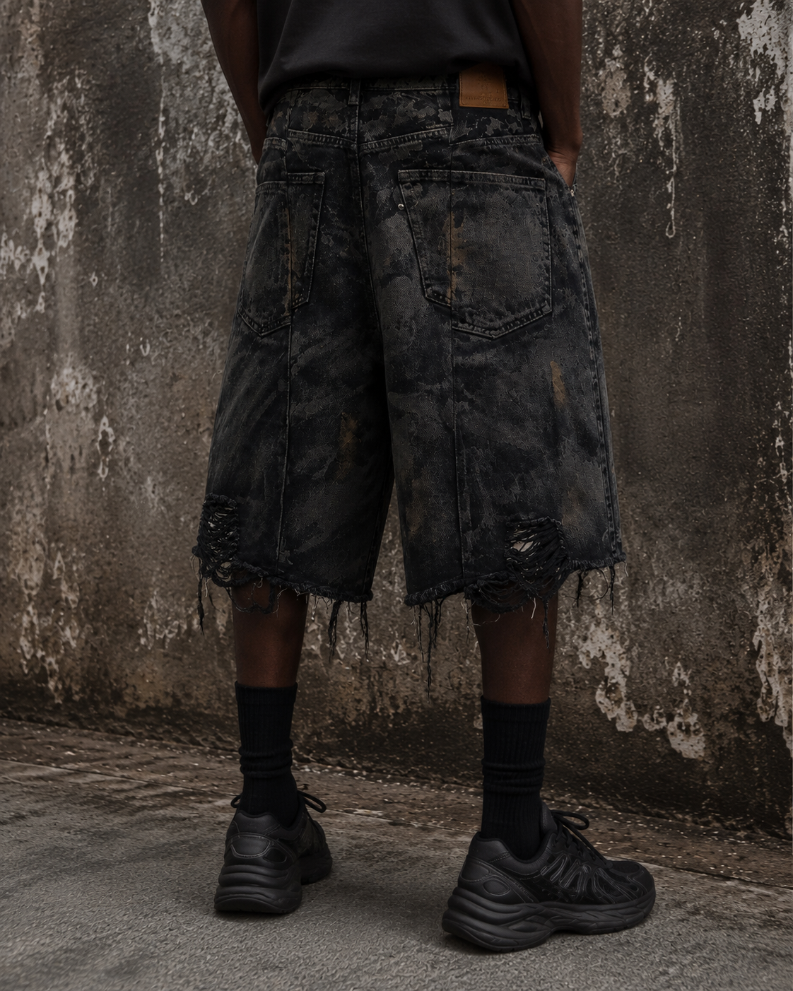 Vintage Distressed Black Denim Shorts