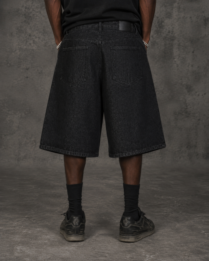 Button Detail Denim Wide  Loose Shorts