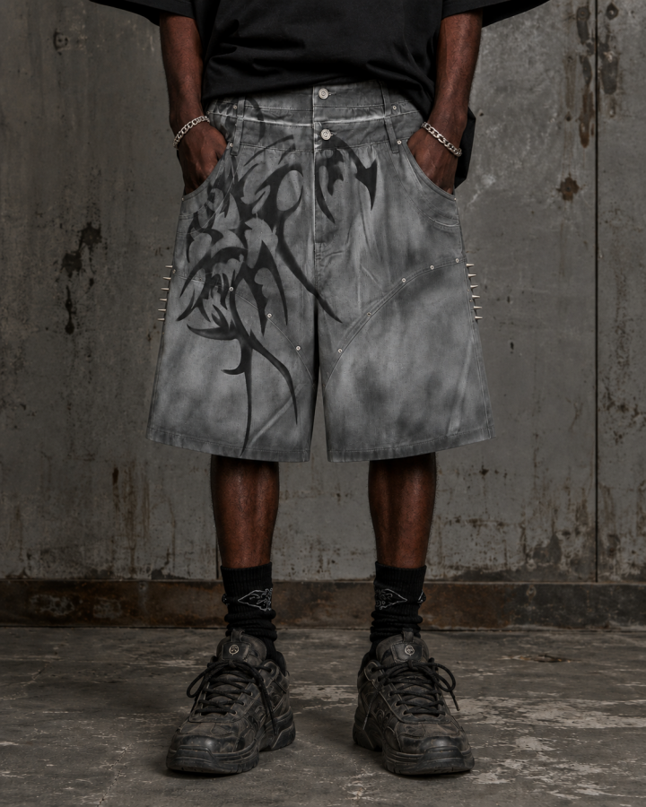 Vintage American Wash Spiked Denim Shorts
