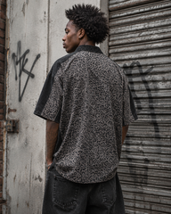 American Retro Leopard Print Patchwork Frayed Short-Sleeved Shirt