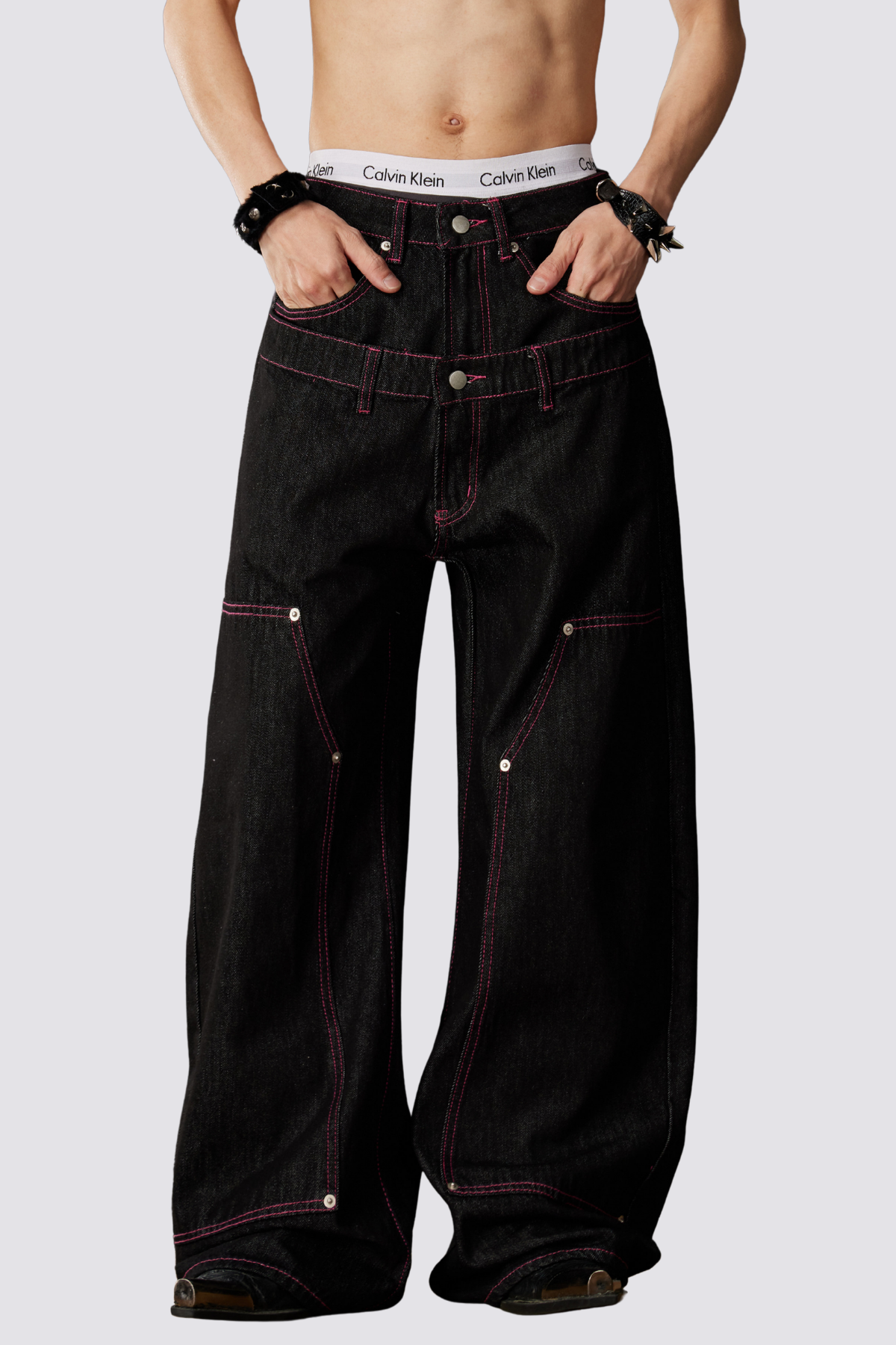 Drift Abrasion Barrel Double Waistband Jeans