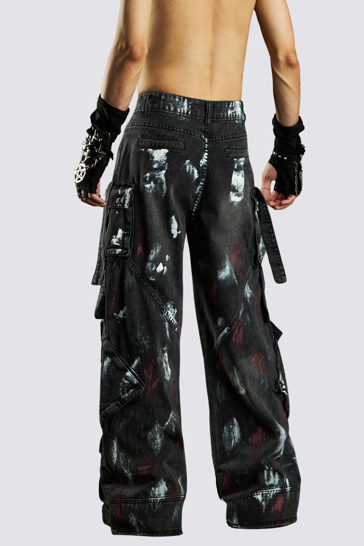 Grid Thread Straight Jeans Black