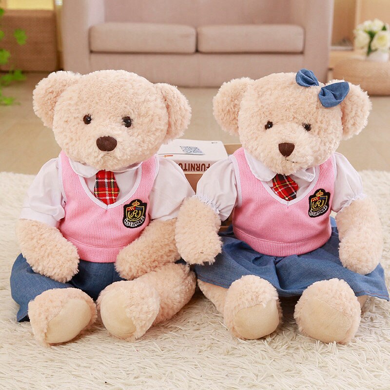 Teddy Bear Couple With Cloth Plush Toys 2pcs/lot 45cm