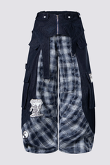 Night Mileage Embroidery Plaid Barrel Jeans Blue
