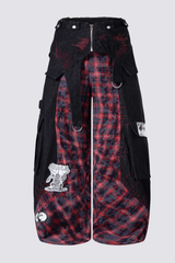 Night Mileage Embroidery Plaid Barrel Jeans Red