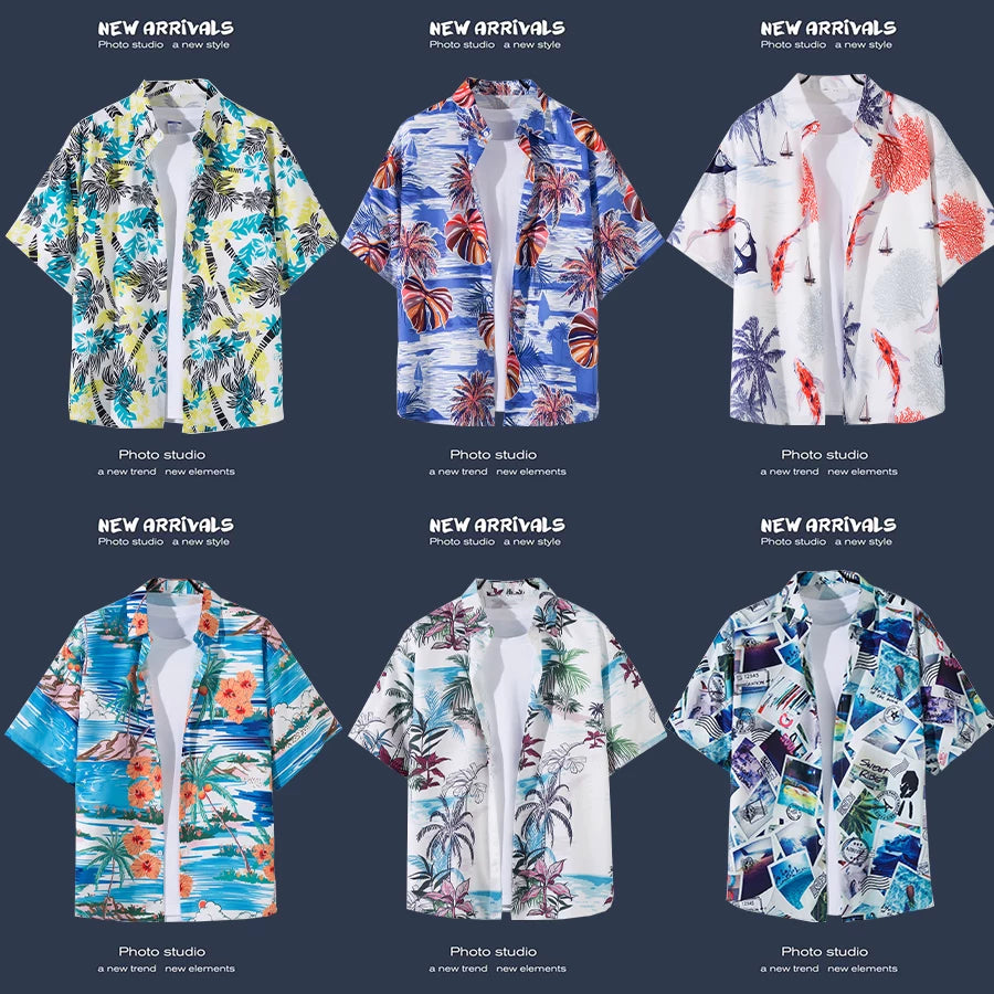 Non ironing floral shirt, loose casual jacket, summer short sleeved floral shirt, beach vacation island suit, travel shirt