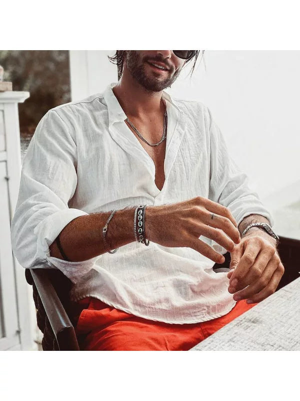 Men's casual vertical collar door barrel solid color shirts