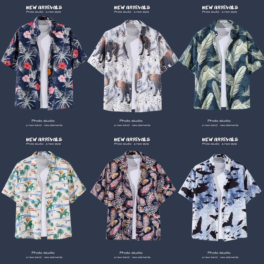 Non ironing floral shirt, loose casual jacket, summer short sleeved floral shirt, beach vacation island suit, travel shirt