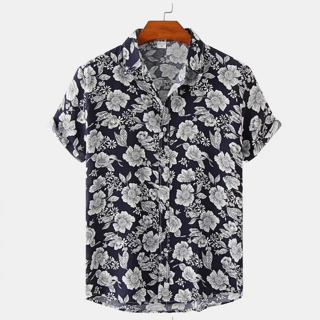 Men Flower Print Shirts Male Casual Summer Beach Shirt