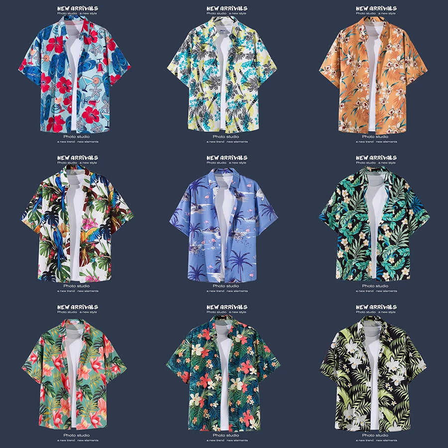 Non ironing floral shirt, loose casual jacket, summer short sleeved floral shirt, beach vacation island suit, travel shirt