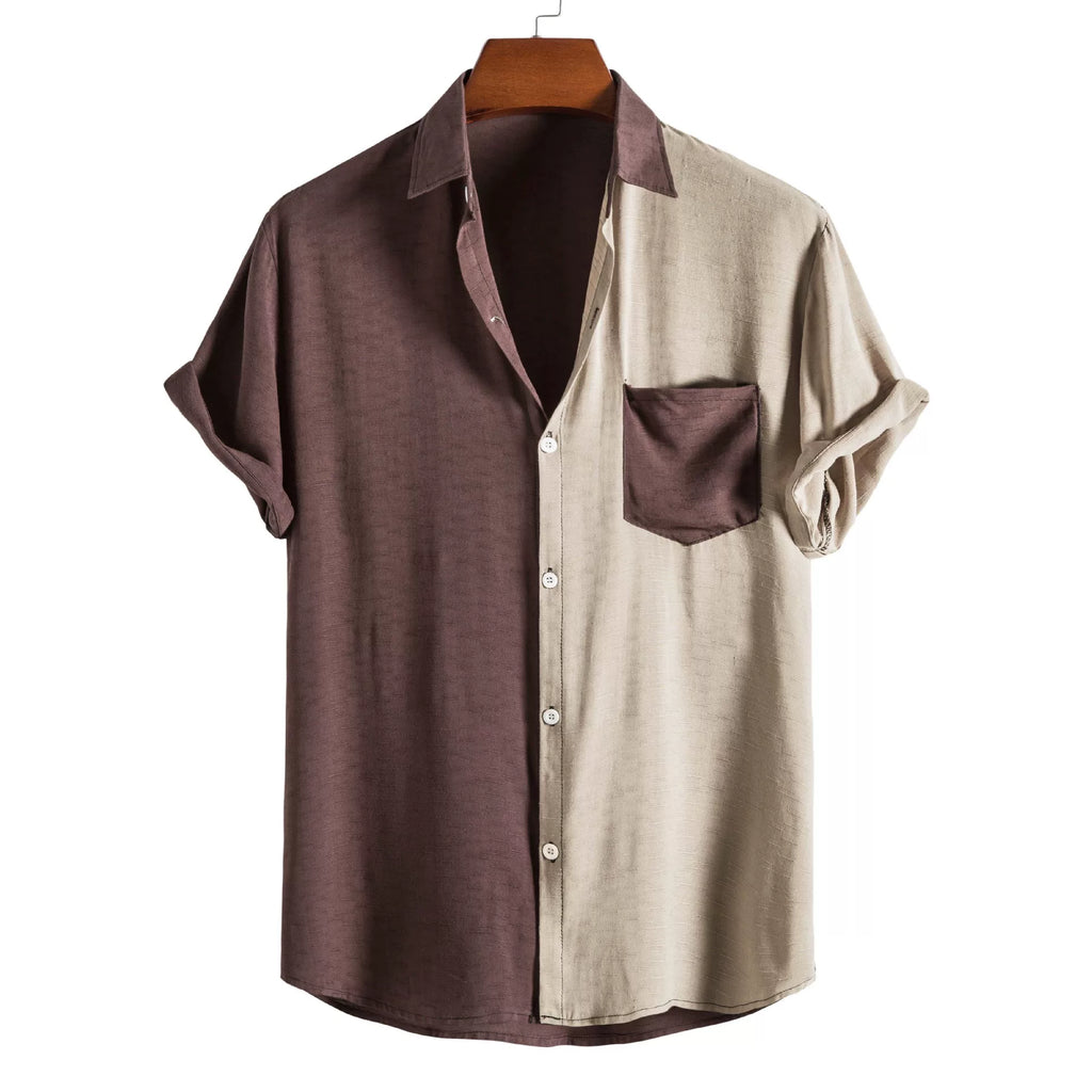 Men's fashion casual splicing short sleeve shirt for men