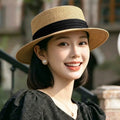 Breathable flat top straw hat for women in summer, woven top hat to show off face, small beach vacation, tourism, sun protection and sunshade hat