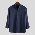 Mens casual loose cotton linen door-style long-sleeved shirt