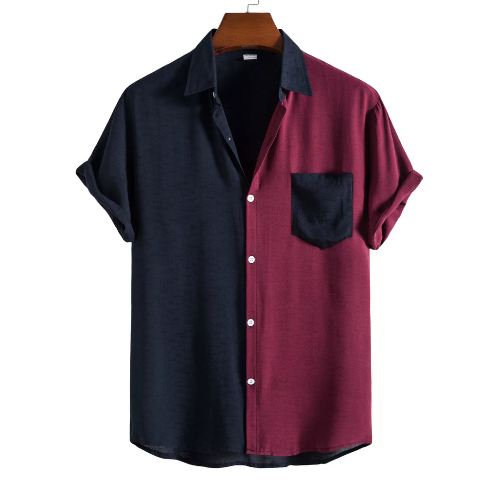 Men's fashion casual splicing short sleeve shirt for men