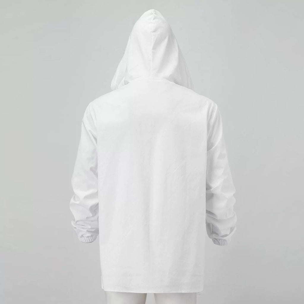 Men Shirts Hooded Solid Color Autumn Long Sleeve Tops Casual