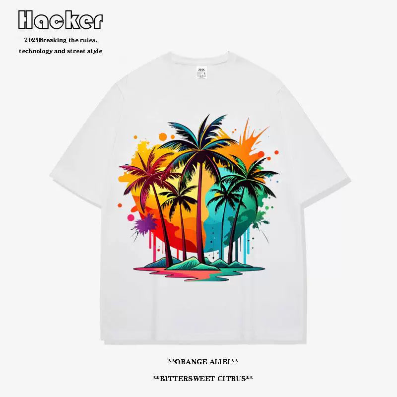 Palm Tree Hawaiian Cotton T-Shirt – Casual Summer Tee