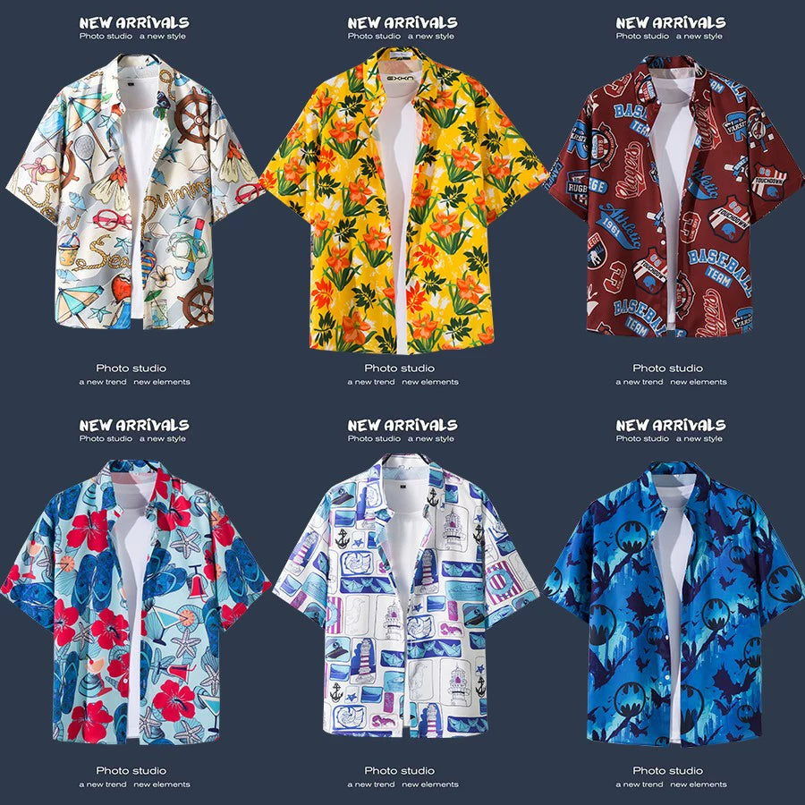 Non ironing floral shirt, loose casual jacket, summer short sleeved floral shirt, beach vacation island suit, travel shirt
