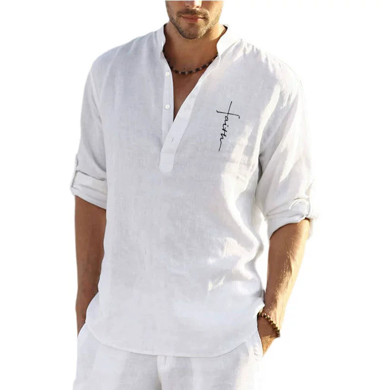 Long Sleeve Shirt Linen Tops Sexy Men Blouse clothing Summer
